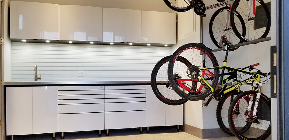 garage-chrome-sink-metal-cabinets-bicycles