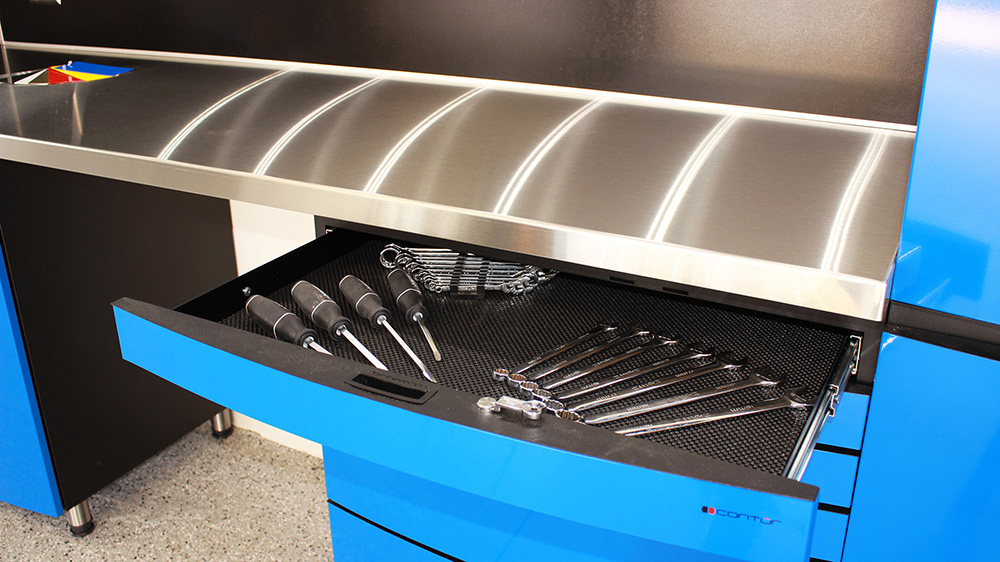 Utah-garage-cabinets-countertop-satinless-steel-tool-drawers